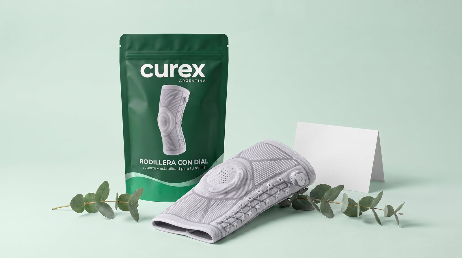 Rodillera Curex con su bolsa de packaging